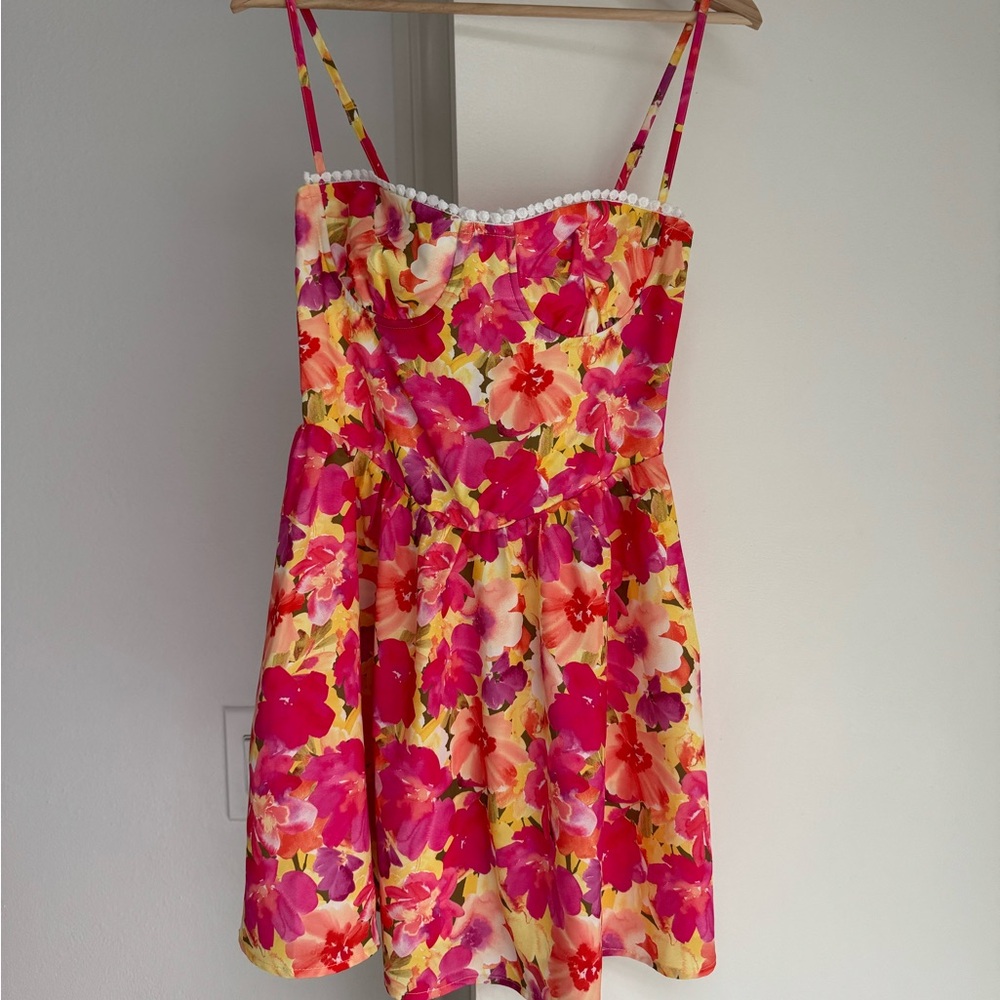 Beginning Boutique Floral Mini Dress - Pink and Yellow